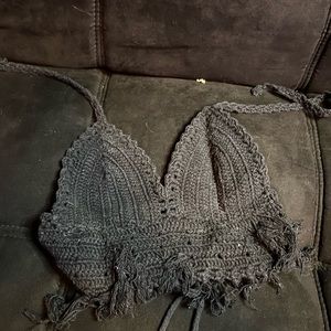 Fringed halter crochet top